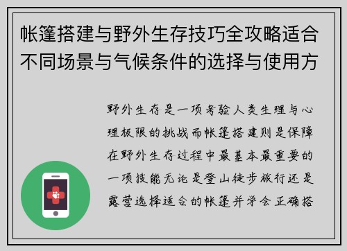 帐篷搭建与野外生存技巧全攻略适合不同场景与气候条件的选择与使用方法
